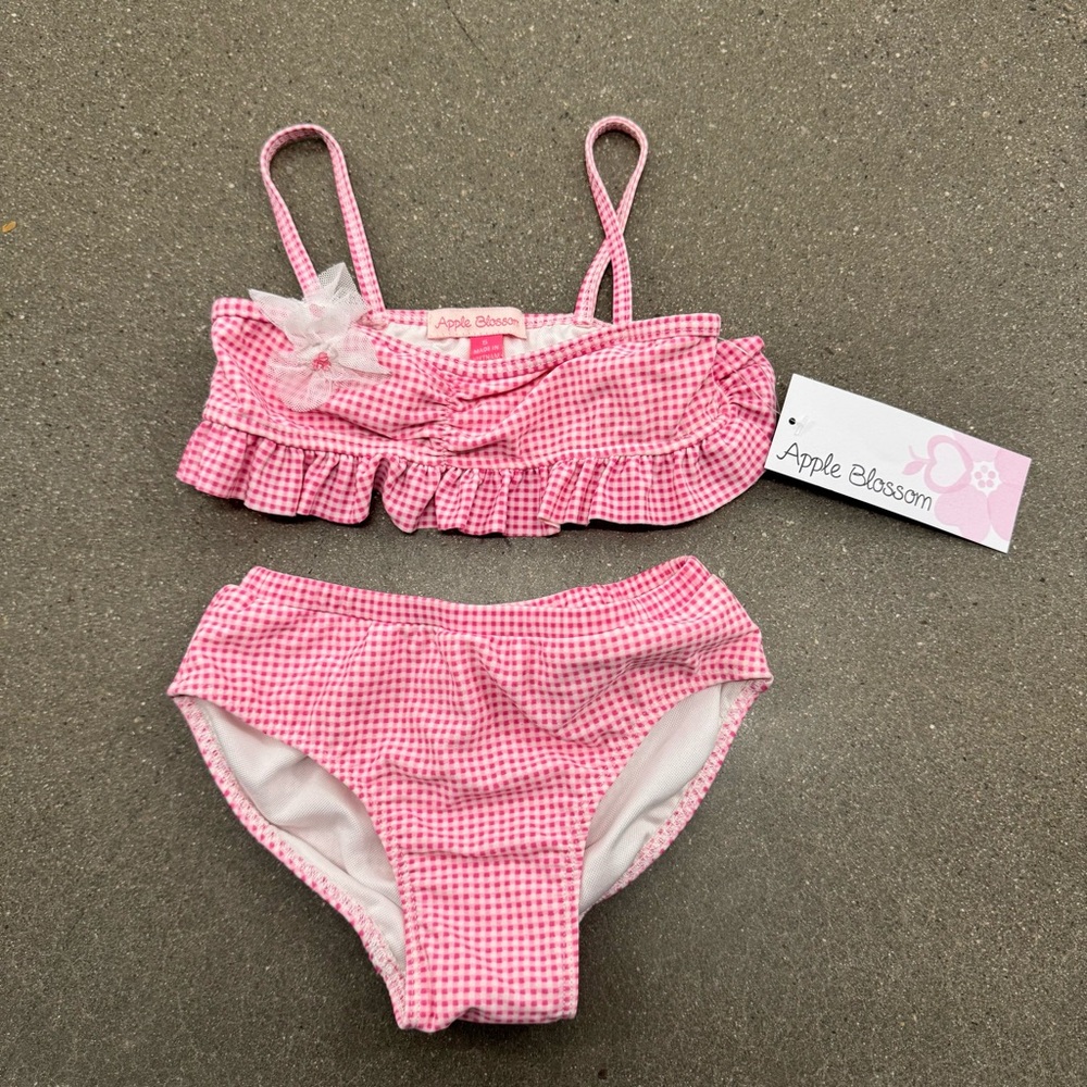 Apple Bottom Pink Gingham Ruffle Bikini Set Size 5 NWT